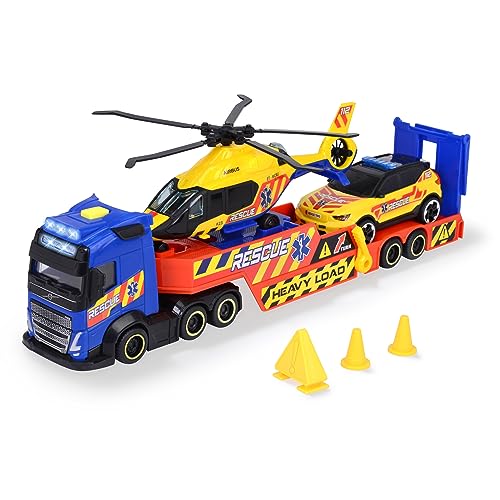 Dickie Toys - 3er-Set Rettungs-Fahrzeuge (Volvo Truck mit Transporter, Auto & Airbus Helikopter) - Spielzeug-Autos für Kinder ab 3 Jahre, mit Zubehör und Funktionen, 40 cm von Dickie Toys