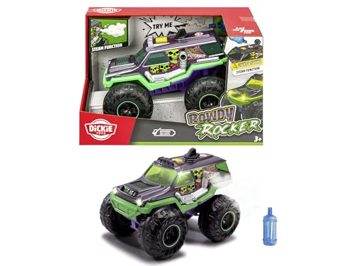 Dickie Toys - Rowdy Rocker Monstertruck ab 3 Jahre (25 cm) - Auto mit coolen Licht-, Sound- & Dampf-Effekten, Spielzeugauto für Kinder mit Freilauf, Federung und Gummireifen, inkl. Batterien von Dickie Toys