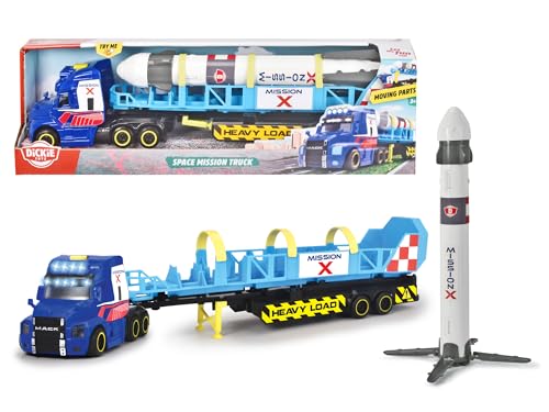 Dickie Toys – Space Mission Truck – Schwertransporter, großer LKW mit Anhänger und Ladung, mit Licht und Sound, Spielzeug für Kinder ab 3 Jahren, Blau von Dickie Toys