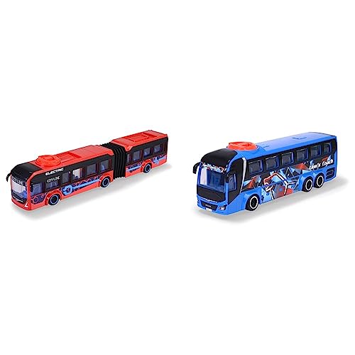 Dickie Toys - Spielzeug-Bus Volvo rot – lenkbarer City Bus 40 cm zum Spielen für Kinder ab 3 Jahren & - Spielzeug-Bus Man blau – lenkbarer Reise-Bus 26,5 cm zum Spielen für Kinder ab 3 Jahren von Dickie Toys