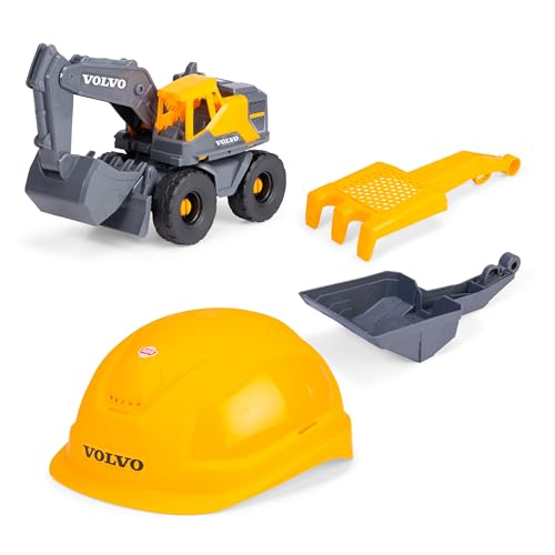 Dickie Toys - Volvo Baustellen-Set Tough Excavator (4-TLG.) - großer Spielzeug-Bagger (26 cm) mit Helm, Schaufel und Rechen-Sieb, Auto- und Sandspielzeug für Kinder ab 3 Jahre von Dickie Toys