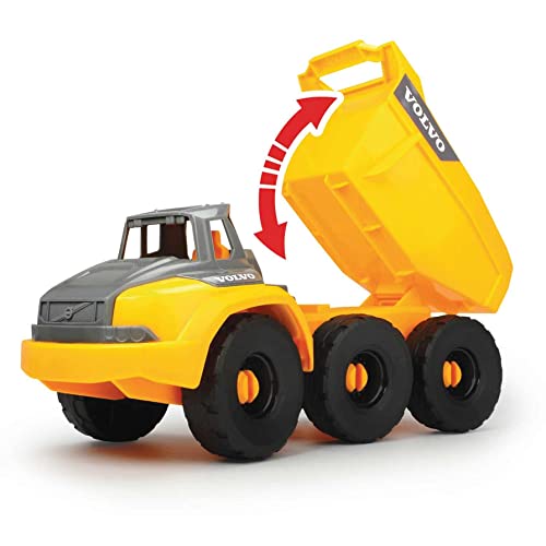 Dickie Toys Volvo Baustellen Spielset, Set mit Volvo Baufahrzeuge, Kipplaster, Bagger, Schaufel/Rechen mit Sieb, Helm, Baustelle, Sandkasten, Baufahrzeuge, Bagger, Muldenkipper, 26 cm, ab 3 Jahren, Gelb von Dickie Toys