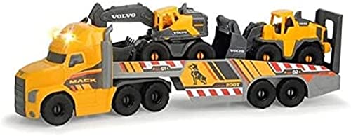 Dickie Toys Volvo Heavy Mack Truck, großer LKW mit 2 Volvo Fahrzeugen auf Anhänger, Bagger & Radlader, Anhänger zum Abkoppeln, Licht & Sound, inkl. Batterien, 70 cm groß, gelb, 203729012 Dickie Toys Volvo Heavy Mack Truck, großer LKW mit 2 Volvo Fahrzeugen auf Anhänger, Bagger & Radlader, Anhänger zum Abkoppeln, Licht & Sound, inkl. Batterien, 70 cm groß, gelb, 203729012 von Dickie Toys