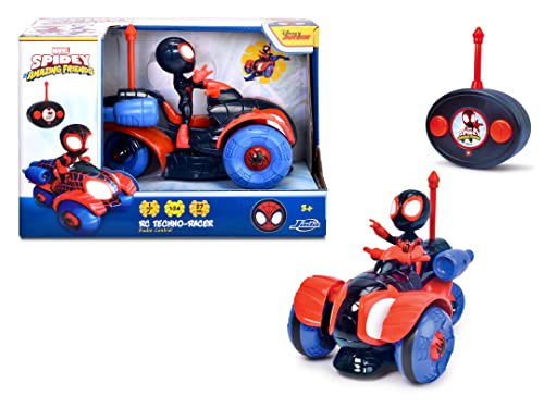 Jada Toys Miles Morales RC Techno-Racer (17 cm) - ferngesteuertes Fahrzeug mit Spin zu Marvel Spidey und Seine Super-Freunde, Spielzeug-Auto mit Fernbedienung für Kinder ab 3 Jahre, max. 6.5 km/h von Jada Toys