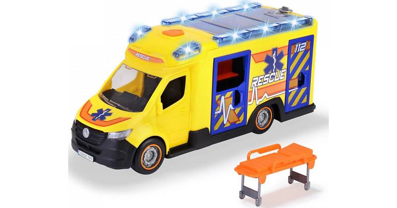 Rettungswagen Mercedes-Benz Sprinter Rescue mit Sirene, Blaulicht & Krankenwagen-Zubehör, 34,5 cm gelb von Dickie Toys