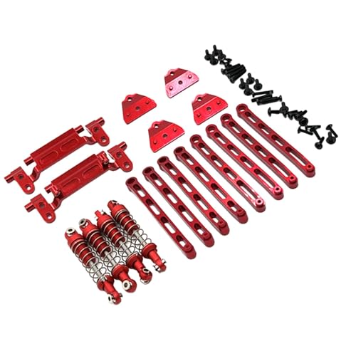 Dickly 1/12 RC-Car-Metall-Upgrade-Kits, Spurstangen, Stoßdämpfer, vordere und hintere Spurstangenbasis für MN78-Modell-Crawler-RC-Hobby-Car, Rot von Dickly