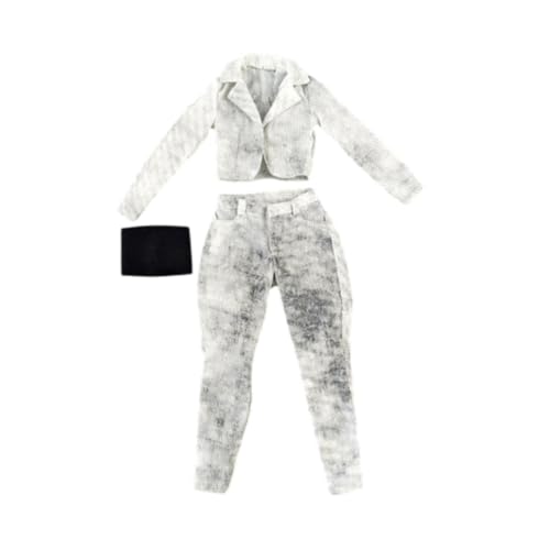 Dickly 1/6 Kurzjacke, Arbeitshose und Tube Top Set Mini -Kleidungsverkleidung Casual Puppenmodellkleidung für weibliche Actionfigur, Weiß Schwarz von Dickly