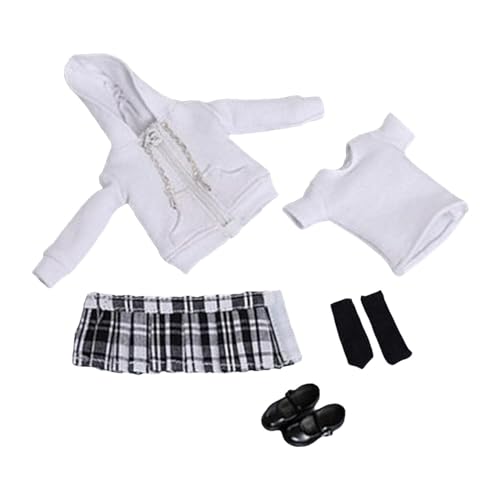 Dickly 1:12 Figur Kleidungsset Puppenuniform Kits Einzigartiges Outfit Reißverschluss Hoodie Rock für Club Wohnzimmer Partygeschenke Schlafzimmer, Weißer Mantel von Dickly