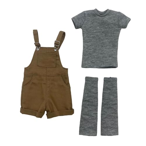 Dickly 1:6 Kurzer Overall mit Top und Mini-Shorts-Strampler, realistisches Mode-Outfit, Latzhose, Kostüm für 12-Zoll-Actionfiguren, Braun von Dickly