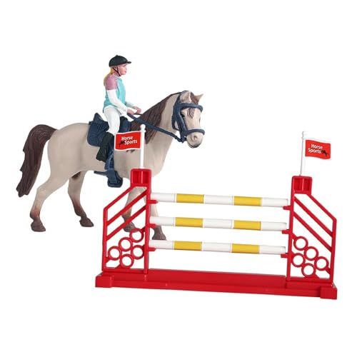 Dickly 3-teiliges Pferde-Reiter-Spielset-Spielzeug, Reitspielzeug-Set mit Pferde-Reiter und Zaun, Pferde-Spielzeug mit Reiter-Hürdenfiguren, Zaun, Reiterin von Dickly