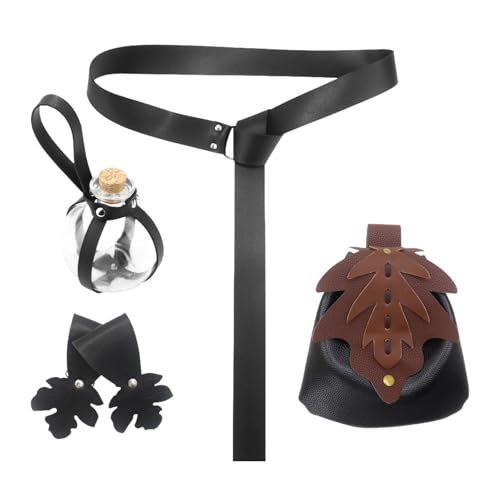 Dickly 5Pcs Medieval Gürtel Tasche Rock Wanderungen Flasche Phantasie Kleid Cosplay Prop für Urlaub, Schwarz Dickly 5Pcs Medieval Gürtel Tasche Rock Wanderungen Flasche Phantasie Kleid Cosplay Prop für Urlaub, Schwarz von Dickly