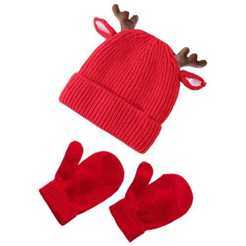 Dickly Baby-Weihnachtsmütze, Rentier-Geweih-Mütze, gehäkelte Elchmütze, Beanie-Mütze für Abschlussball, Karneval, Hut mit Handschuhen von Dickly