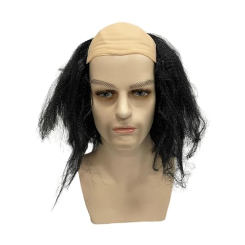 Dickly Bald Cap Perücken Kostümzubehör mit Haaren auf Seiten, Glatze, leicht zu Sorgen für Cosplay, Comic Con, Anime Theme Party Masquerade, Schwarz von Dickly
