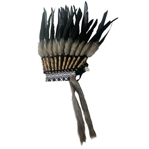 Dickly Chief Indian Hut Stirnband Feder Kopfschmuck Kopfschmuck Kopfbedeckung Kopfbedeckung für Tanz Show Party Party Bühne Kostüm, Schwarzgrau von Dickly