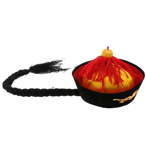 Dickly Chinesischer Kaiserhut, orientalischer Hut mit Drachendruck, Prinzenhut, ethnischer Hut für Bühnenauftritte, Maskerade, Verkleidung, 58cm von Dickly