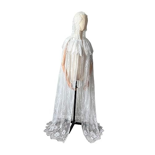 Dickly Damen-Umhang aus Spitze mit Kapuze, Langer, durchsichtiger Umhang, Kostüm, Halloween-Umhang für den Hochzeitsabend, Weiß Dickly Damen-Umhang aus Spitze mit Kapuze, Langer, durchsichtiger Umhang, Kostüm, Halloween-Umhang für den Hochzeitsabend, Weiß von Dickly