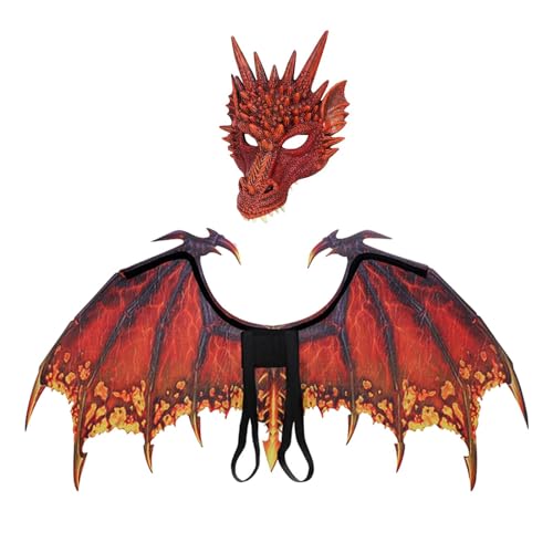 Dickly Dinosaurier-Flügel-Maske, Cosplay-Halloween-Drachenkostüm, Rollenspiel-Drachenflügel, Anzieh-Requisite für Karneval, Maskerade, Rot von Dickly
