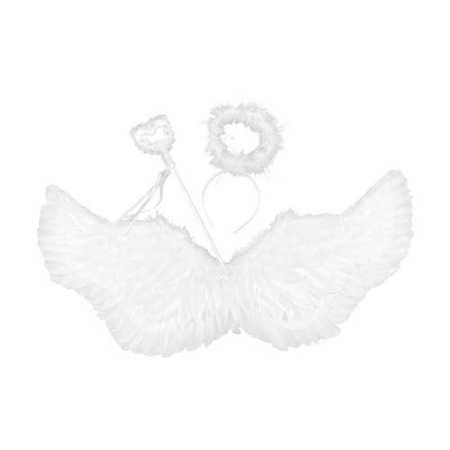 Dickly Engelsflügel und Halo-Federflügel, weißes Engelskostüm für Halloween-Partys, 40 cm x 80 cm von Dickly