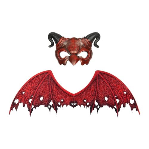 Dickly Fledermäuse Flügel Teufelsflügel Kinder Erwachsene Elastische Schultergurte Drachenflügel Halloween Teufelskostüm für Karneval Rollenspiele, Flügel mit Maske von Dickly