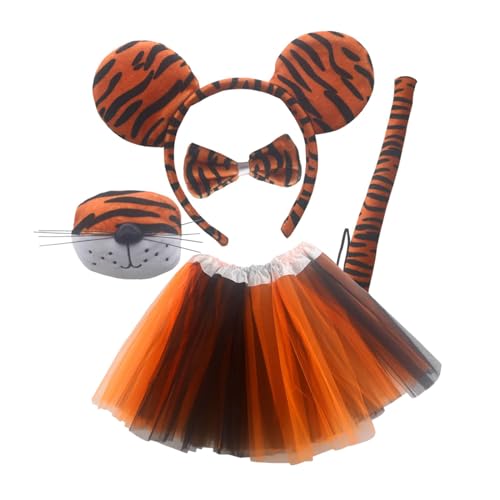 Dickly Halloween-Tiger-Kostüm, Cosplay-Kopfbedeckung, Haarreifen-Ohr-Stirnband für Bühnenshows, Kostümpartys, Neujahrsgeschenke für Kinder, rundes Ohr mit Kleid von Dickly