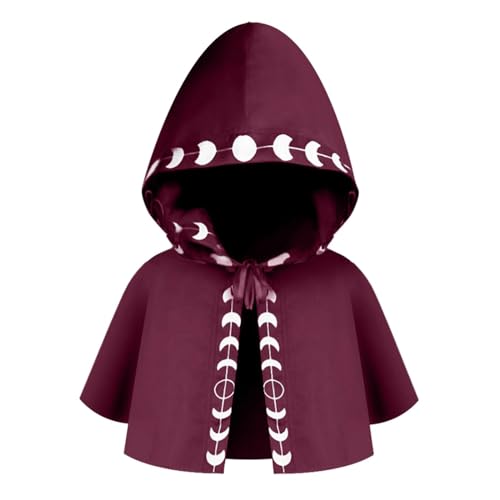Dickly Halloween-Umhang mit Kapuze, Poncho, Cosplay, kurzer Umhang, Todesumhang, Gothic, mittelalterlicher Kapuzenumhang, Hexenumhang für Verkleidungen, Rot von Dickly
