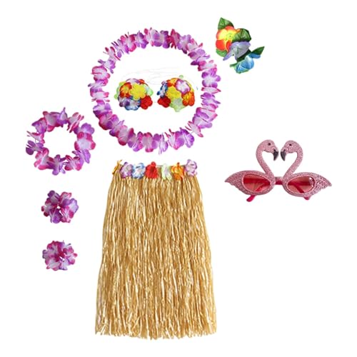 Dickly Hawaiianische Tänzerin, Grasrock, elastische Halskette und Stirnband für die Feier, Rocklänge 60cm von Dickly