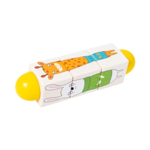 Dickly Hölzerne rotierende Puzzle Puzzle Bausteine ​​frühe Bildung Hirnteaser für Jungen und Mädchen, Tiergelb von Dickly