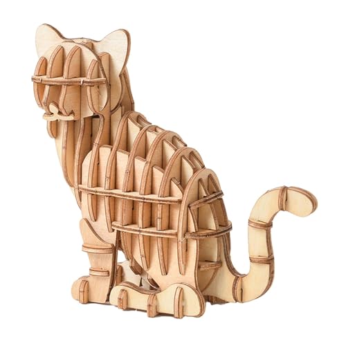Dickly Holz 3D Katze Puzzle Puzzle Spielzeug DIY Feinmotorik Montessori Spielzeug Haustier Tier entwickeln Intelligenz Entwicklung Handwerk Modell von Dickly