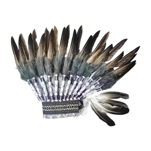 Dickly Indianer-Kopfschmuck aus künstlichen Federn, Cosplay-Kostümzubehör, verkleiden Sie den amerikanischen Häuptling-Indianerhut für Party- und von Dickly
