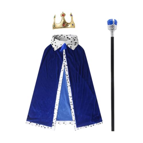 Dickly King Robe Crown Cosplay Kostüm Set mit Stick, Karneval Queen Robe, Blau von Dickly