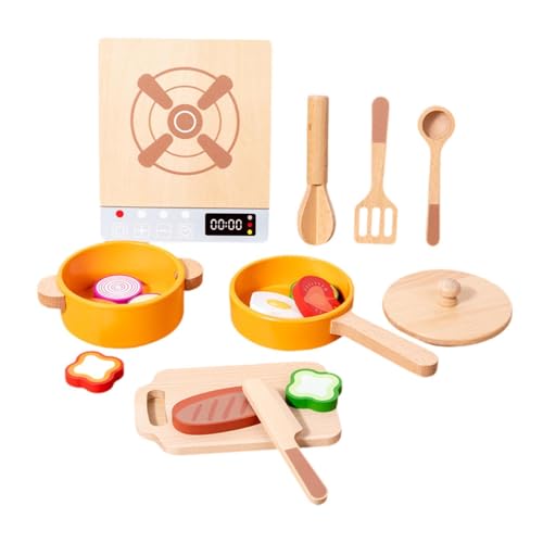 Dickly Küchenspielset Spielzeug mit Kochgeschirr Holzspielküchenset Töpfe und Pfannen für Puppenhaus von Dickly