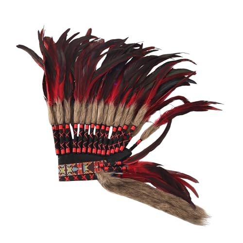 Dickly Künstlicher Federkopfschmuck Indianerhut Kostüm Kopfschmuck für Party, Rot 55cmx55cm von Dickly