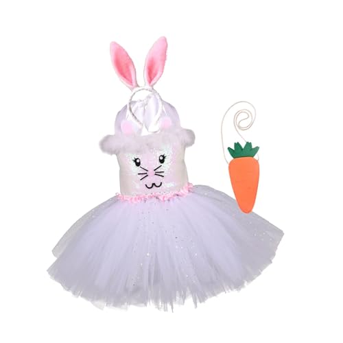 Dickly Mädchen Ostern Kaninchen Kostüm Tutu Set Haarreifen mit Schwanz Karottentasche Outfit Bunny Strampler Tutu Kleid für Bühnenshow, 120cm von Dickly