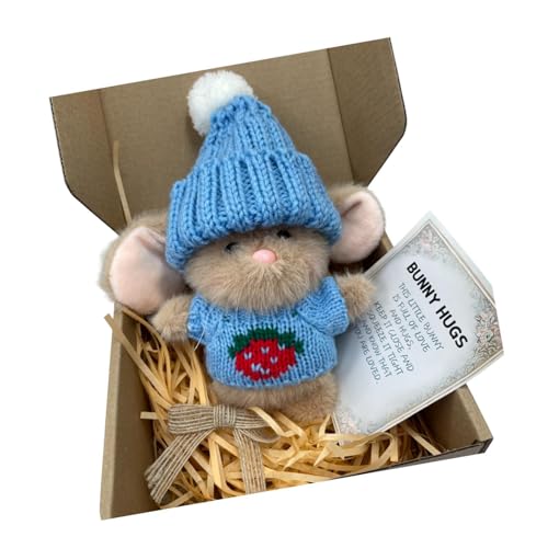Dickly Mini Bunny Puppe Ostergeschenk Spielzeug Geburtstagsurlaub Plüsch Puppe mit gestrickter Hut Wohnkultur, Blau von Dickly