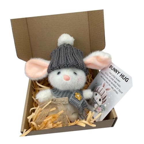 Dickly Mini Bunny Puppe Ostergeschenk Spielzeug Geburtstagsurlaub Plüsch Puppe mit gestrickter Hut Wohnkultur, Grau von Dickly