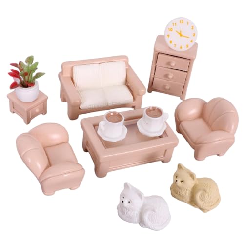 Dickly Puppenhaus-Miniaturmöbel-Set, Rollenspiel-Spielzeug, Ornament, Hobby-Basteln, Miniatur-Sofa-Teetisch-Spielzeug für ab 3 Jahren, 12 Stück von Dickly