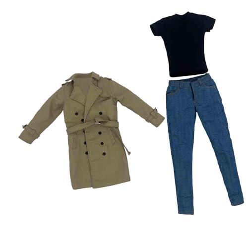 Dickly Puppenkleidung, Trenchcoat-Anzugmodell für 12-Zoll-Figur, Maßstab 1:6, Windjacke + T-Shirt + Jeansshorts für 12-Zoll-Figur. Geschenk, Khaki von Dickly