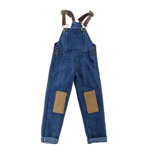Dickly Puppenkleidung für männliche Figuren im Maßstab 1:12, Mini-Hosen, strapazierfähiges Overall-Jeans-Hosen-Outfit-Kostüm für 6-Zoll-männliche, Blaue Flecken von Dickly