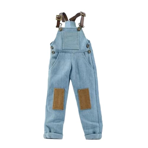 Dickly Puppenkleidung für männliche Figuren im Maßstab 1:12, Mini-Hosen, strapazierfähiges Overall-Jeans-Hosen-Outfit-Kostüm für 6-Zoll-männliche, Hellblaue Flecken von Dickly
