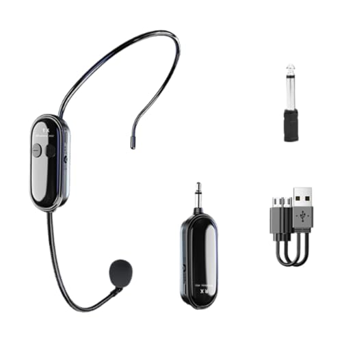 Dickly Schnurloses Mikrofon-Headset, Handheld, wiederaufladbares 2-in-1-Kopfhörer-Mikrofonsystem für Bühnenauftrittslautsprecher von Dickly