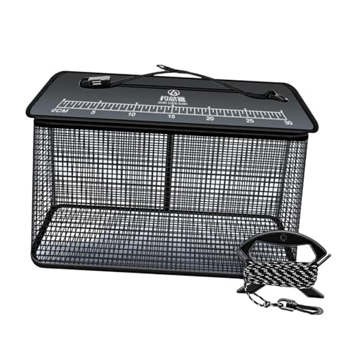 Dickly Schwimmender Angelkorb, Angelnetzkäfig, gummiert, Reißverschluss für den Außenbereich, Fischschutztasche, Minnows-Eimer, Schwarz 39cmx24cmx50cm von Dickly