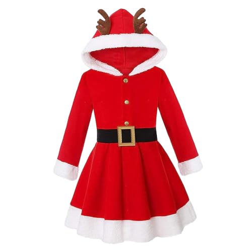 Dickly Weihnachtskostüm, Weihnachtskleid, Elch-Hoodie, Weihnachts-Outfits mit Gürtel, Winter-Lady-Kostüm für Frauen und Mädchen, Halloween, Weihnachten, 110cm von Dickly