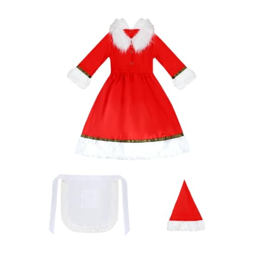Dickly Weihnachtsmann-Kostümkleid mit Hut und Schürze für Nachtclub-Mädchenparty-Kinder-Cosplay, Rot, L von Dickly