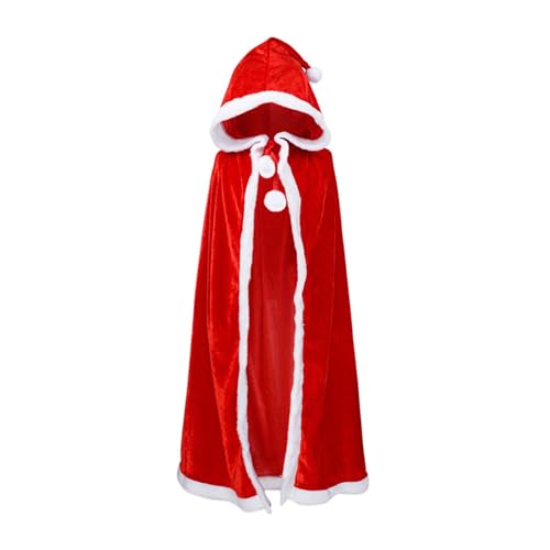 Dickly Weihnachtsumhang, Weihnachtsmann-Robe, bequem, tragbar, weicher roter Samt-Kapuzenumhang, Weihnachtsumhang für Party, Maskerade, Karneval, 90CM von Dickly