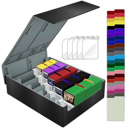 5-reihige Deck Box, Sammelkarten Aufbewahrungsbox halt 3800+ Karten für TCG/Magic the Gathering (MTG)/ YuGiOh/Sport/Commander Karte, Magnetische Spielkarte Deckbox mit 5 Kartenhalter von Dictien