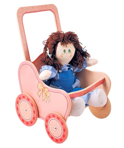 Dida - Der Puppenbuggy Aus Holz Dekoration Rosa ist EIN Holzpuppenwagen Zum Schieben Der Puppen Der Kleinkinder Der Spielwagen Ist Ideal Für Kindergarten und Zu Hause von Dida