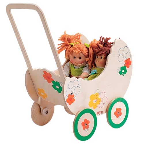 Dida - Der Puppenwagen Aus Holz Dekoration Blume ist EIN Holzpuppenwagen Zum Schieben Der Puppen Der Kleinkinder. Der Spielwagen Ist Ideal Für Den Kindergarten und Zu Hause von Dida