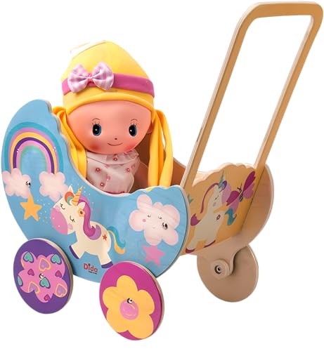 Dida - Puppenwagen Einhorn, Aus Holz Gefertigt, Wagen für Puppen bis 35 cm, Ideal für Rollenspiele, Perfekt für Kinder von 2, 3, 4 Jahren, Kreatives und Pädagogisches Spielzeug Dida - Puppenwagen Einhorn, Aus Holz Gefertigt, Wagen für Puppen bis 35 cm, Ideal für Rollenspiele, Perfekt für Kinder von 2, 3, 4 Jahren, Kreatives und Pädagogisches Spielzeug von Dida