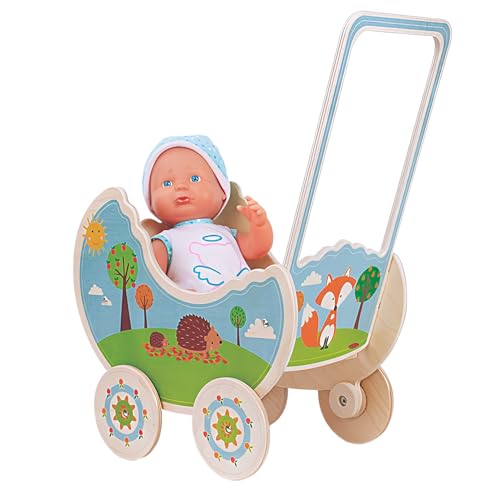 Dida - Puppenwagen aus Holz, Der Wald, Spielzeugwagen für Puppen bis 35 cm, Ideal für Rollenspiele, Kinder von 2-4 Jahren von Dida