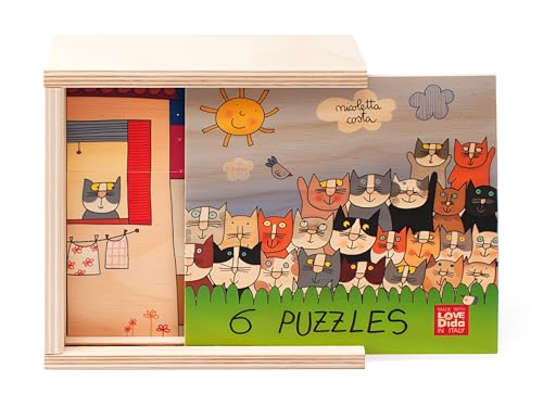 Dida - Holzpuzzle 3 große Teile für Kinder 1/2/3 Jahre oder älter - Katzen - 6 Puzzles mit 3 großen Fliesen - Montessori Lernspiele für Kinder. Entworfen von Nicoletta Costa. von Dida
